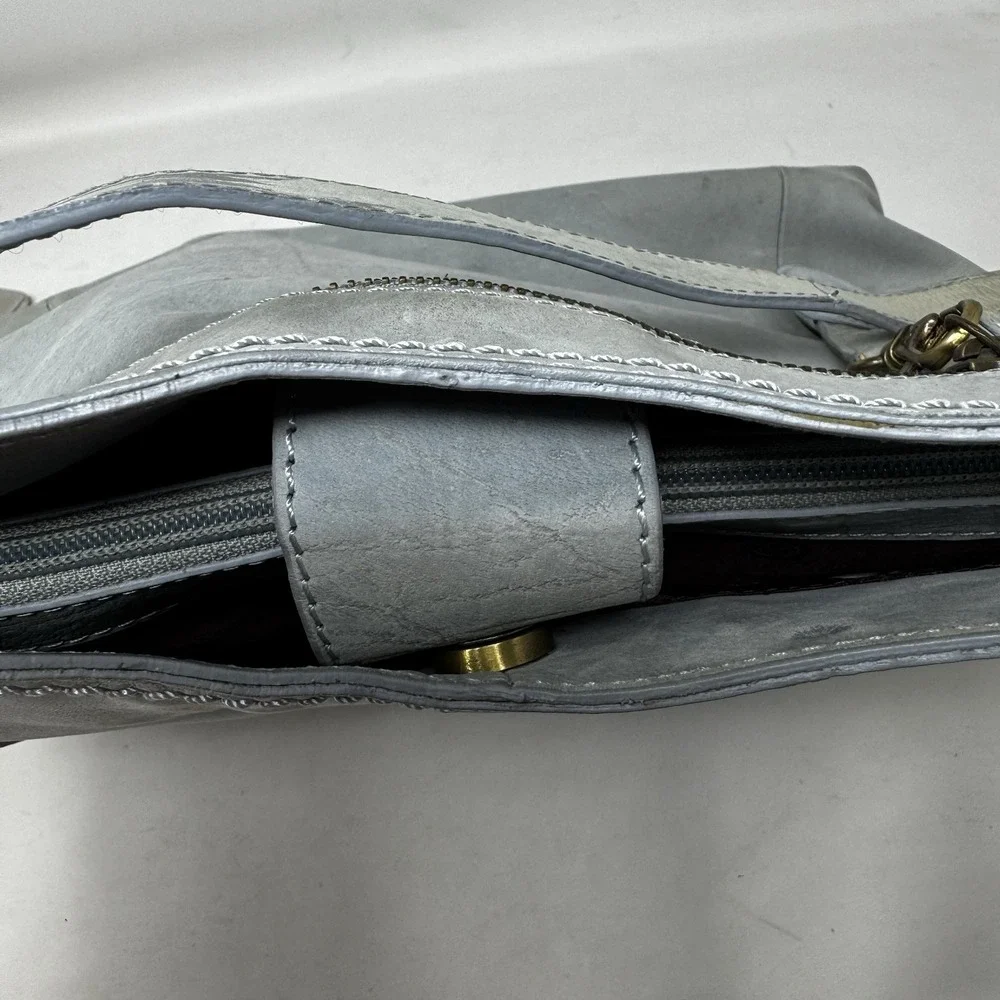 Born® Bethany Leather Tote/Shoulder Blue Braid Detail Zip Closure Medium Size